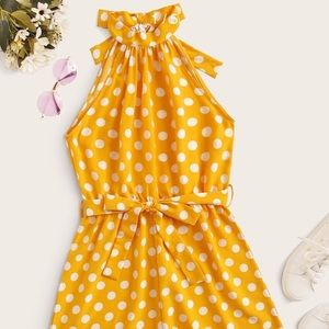 Polka Dot Belted Halter Romper from SHEIN